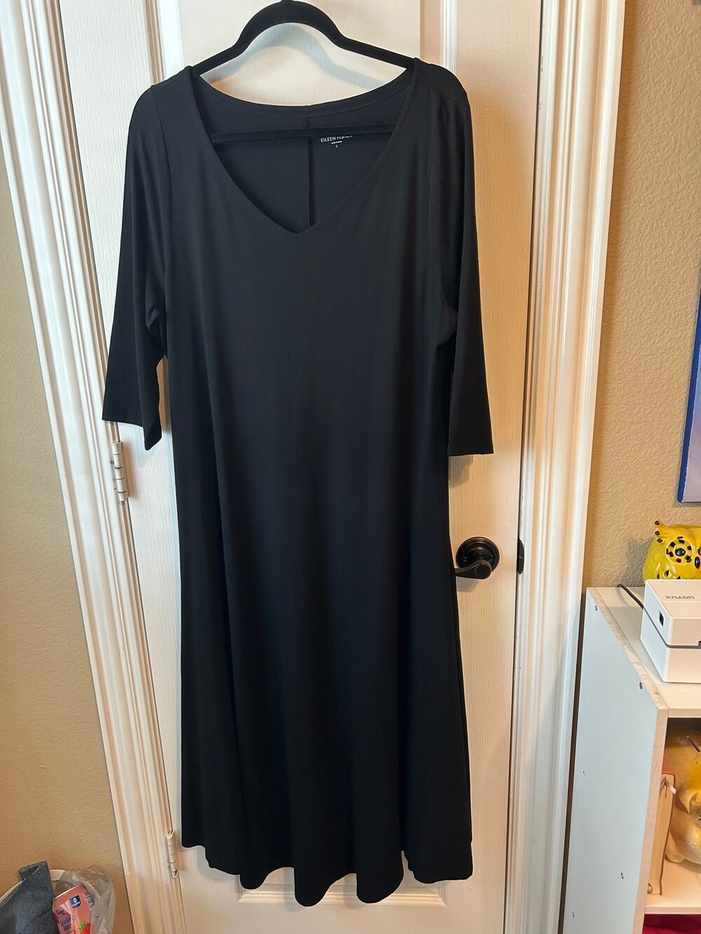 Eileen Fisher Black Maxi Shift Dress Soft Stretchy L